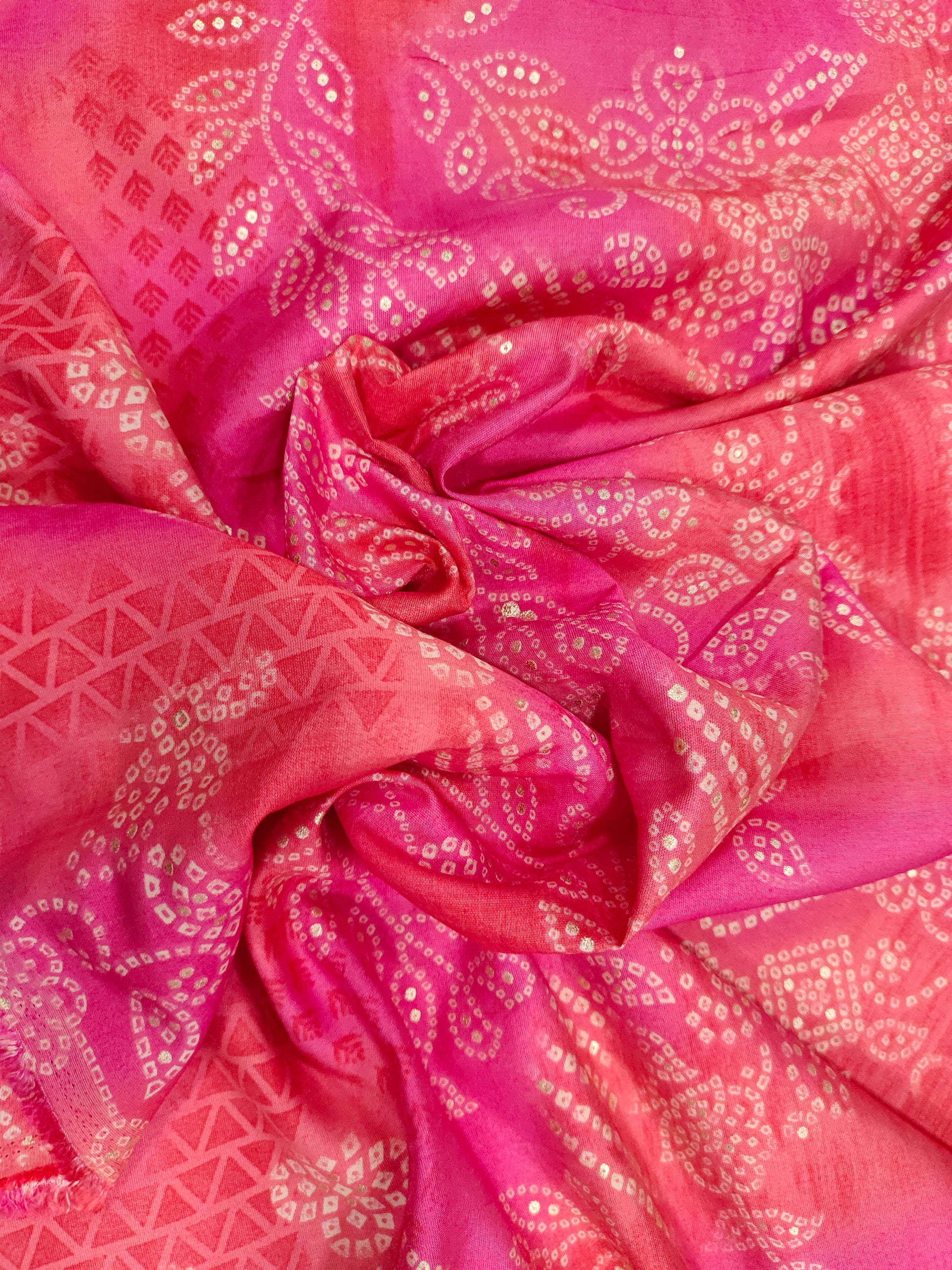 Modal chanderi pink color with digital foil print
