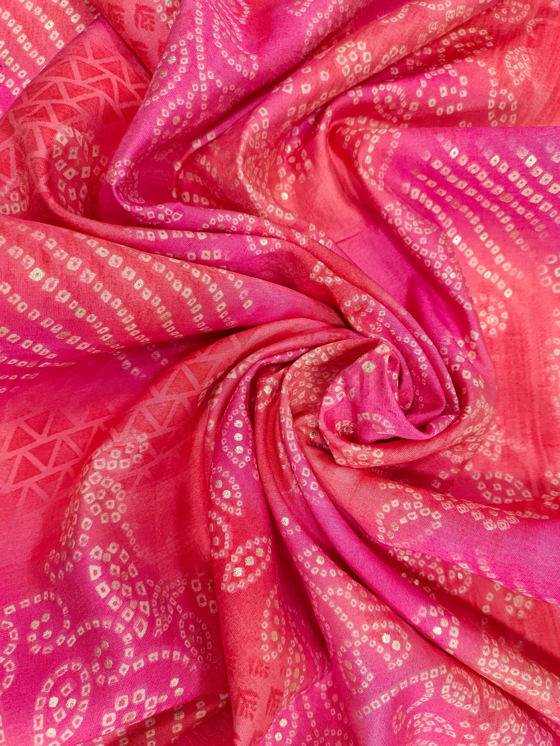 Modal chanderi pink color with digital foil print