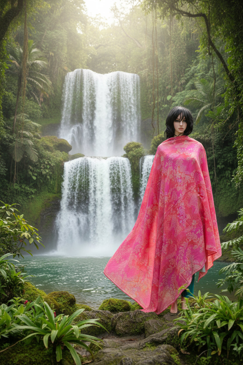 Modal chanderi pink color with digital foil print