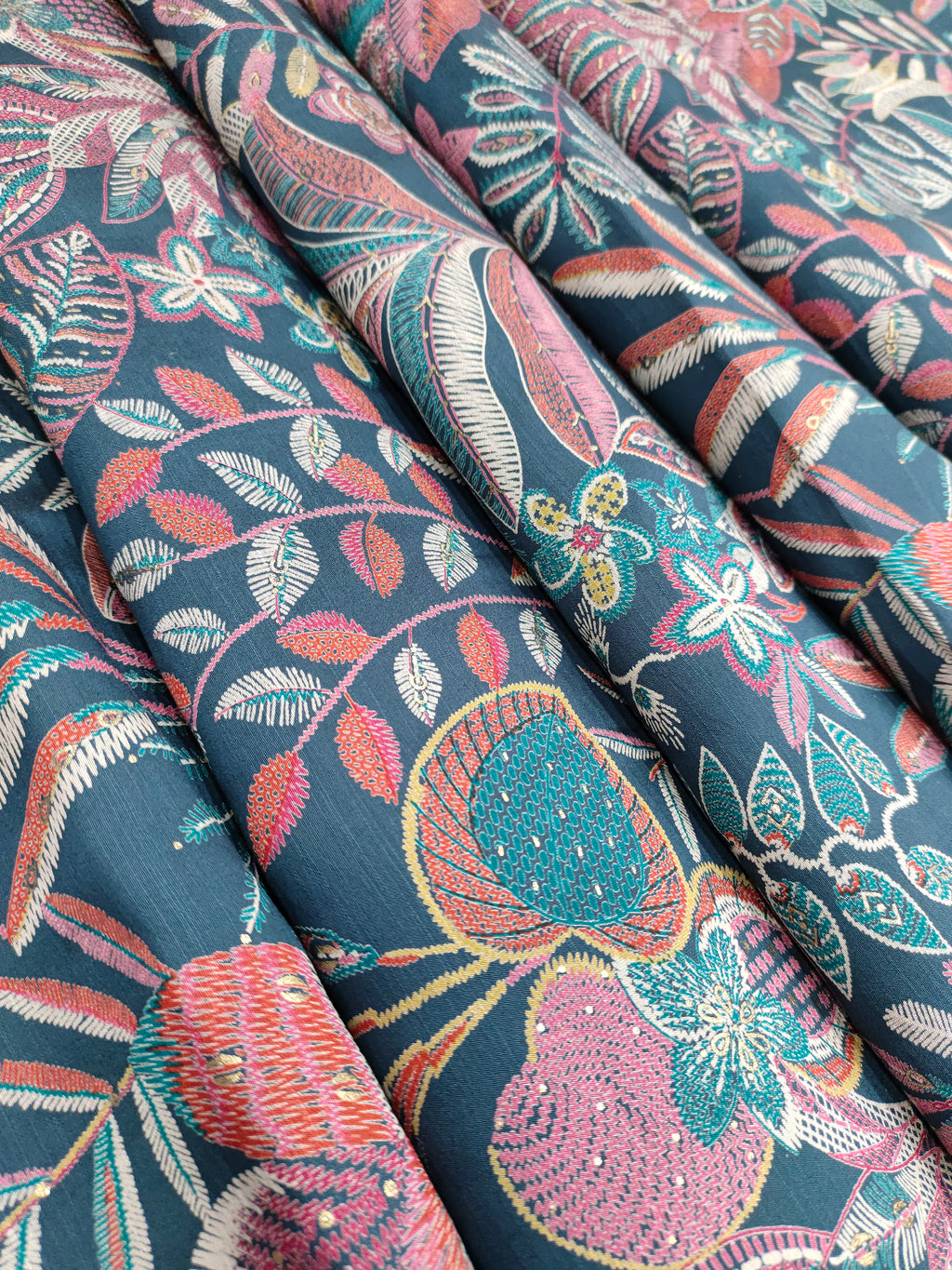 Avani silk discharge print in blue color.