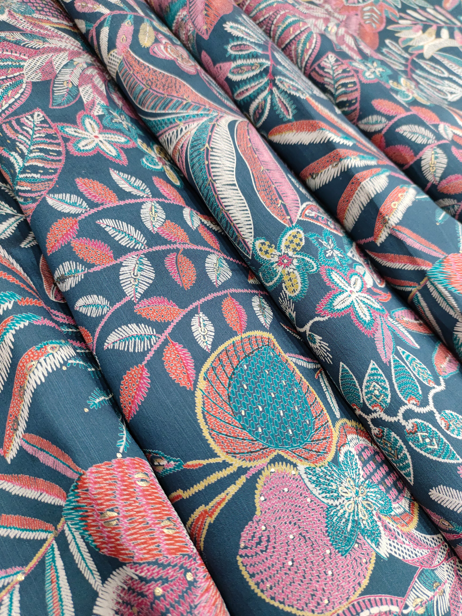 Avani silk discharge print in blue color.