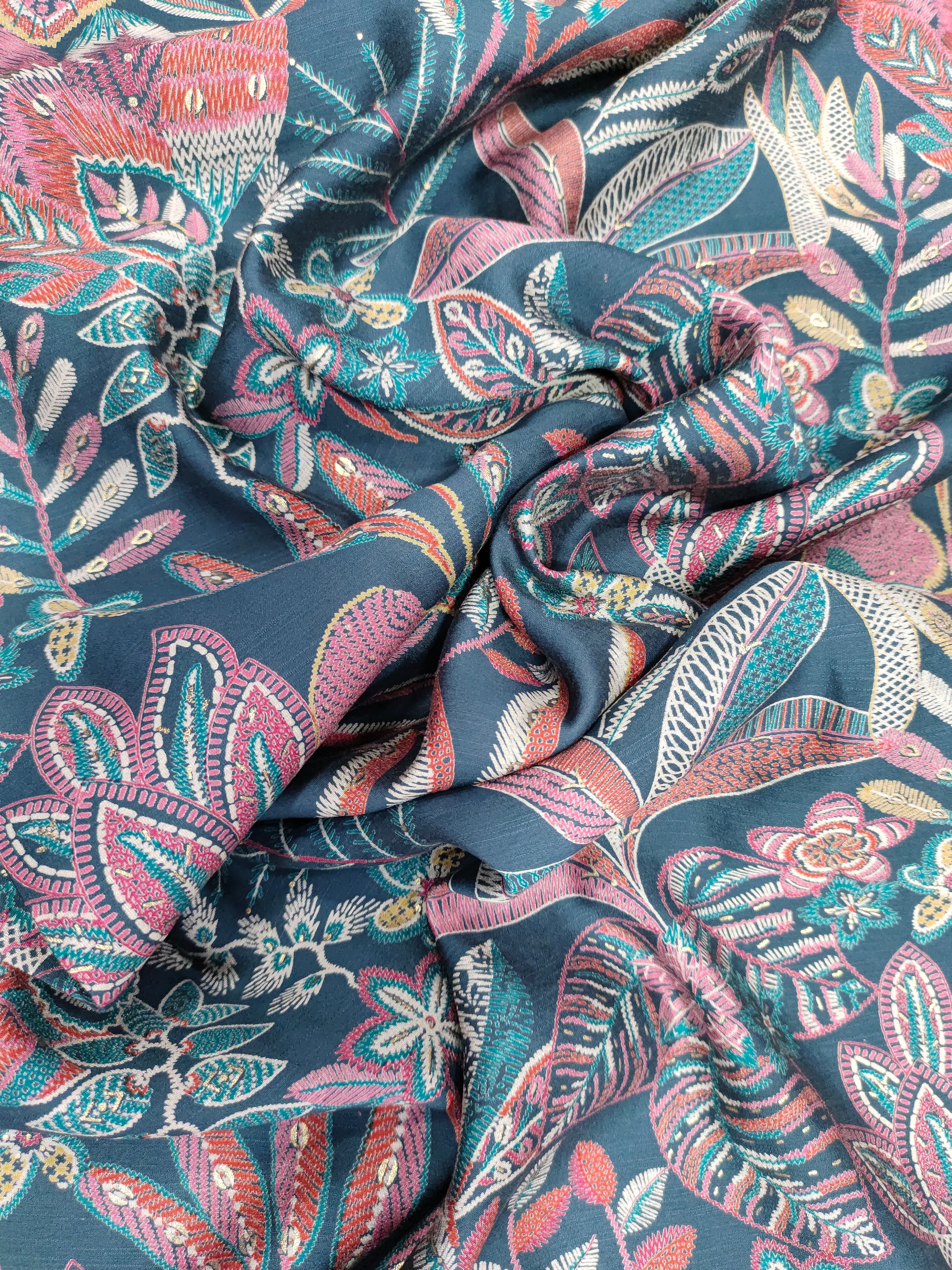 Avani silk discharge print in blue color.