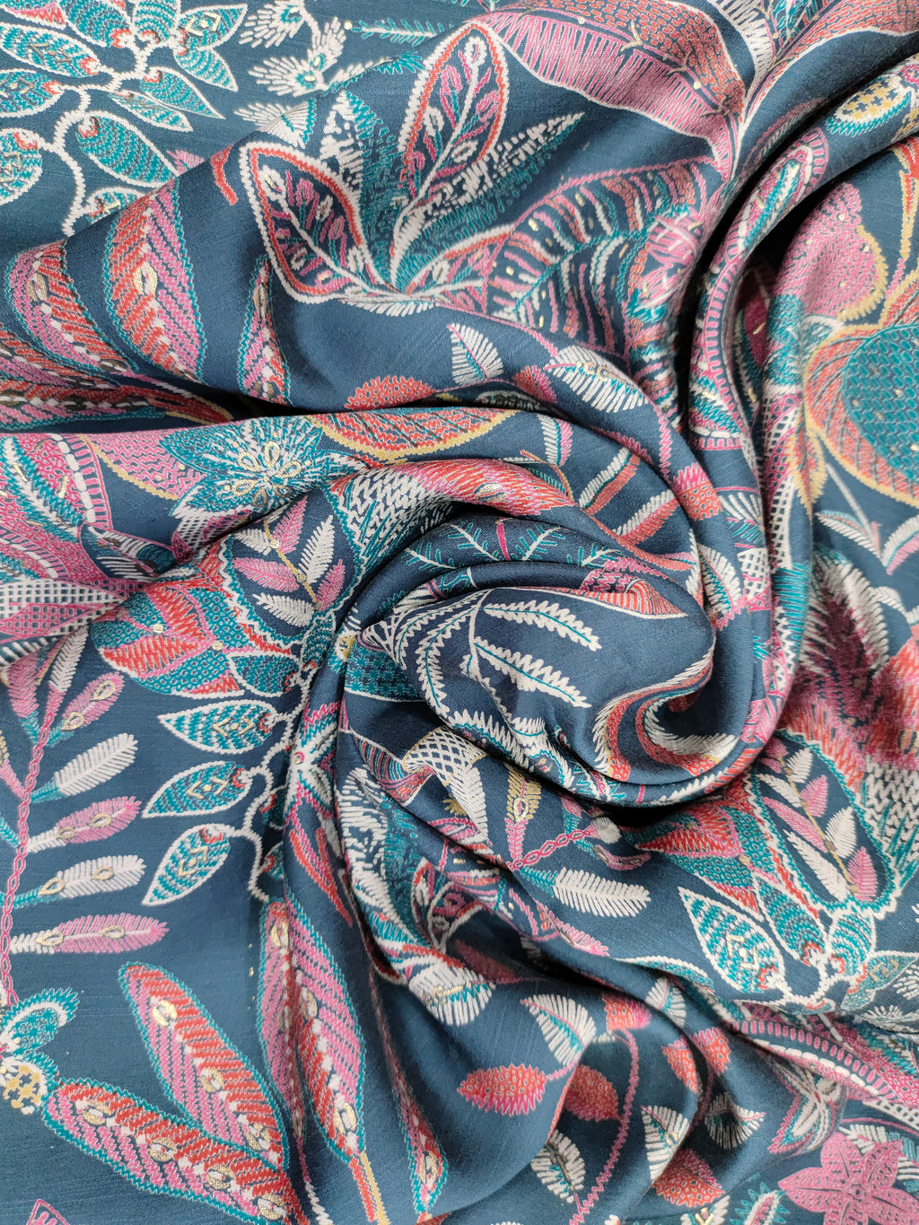 Avani silk discharge print in blue color.
