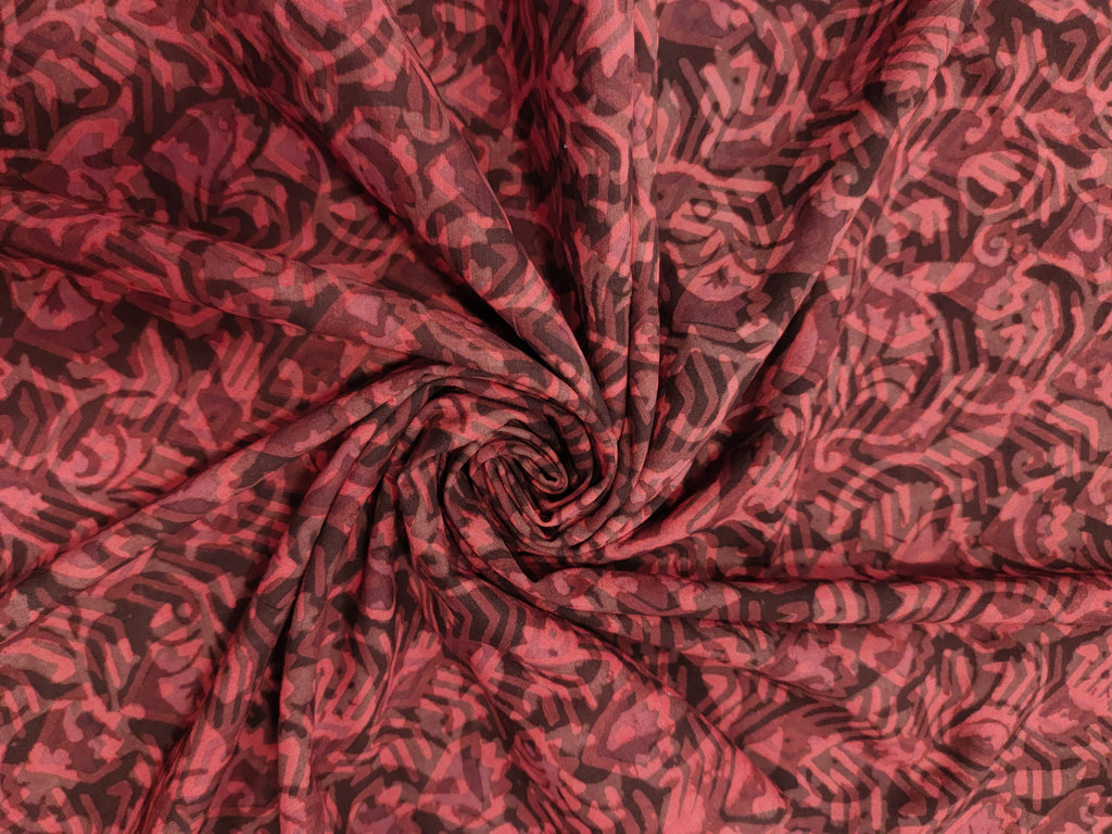 Cotton multi dabu hand block print in maroon color.