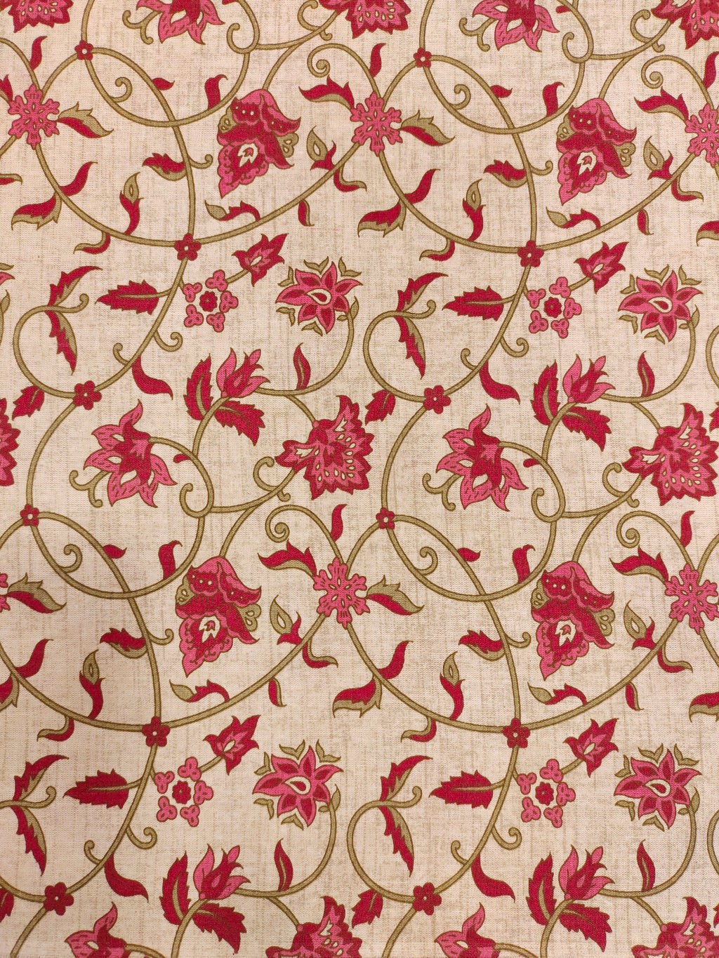 Beige flex cotton fabric jaal print with 2 shades of maroon and green.