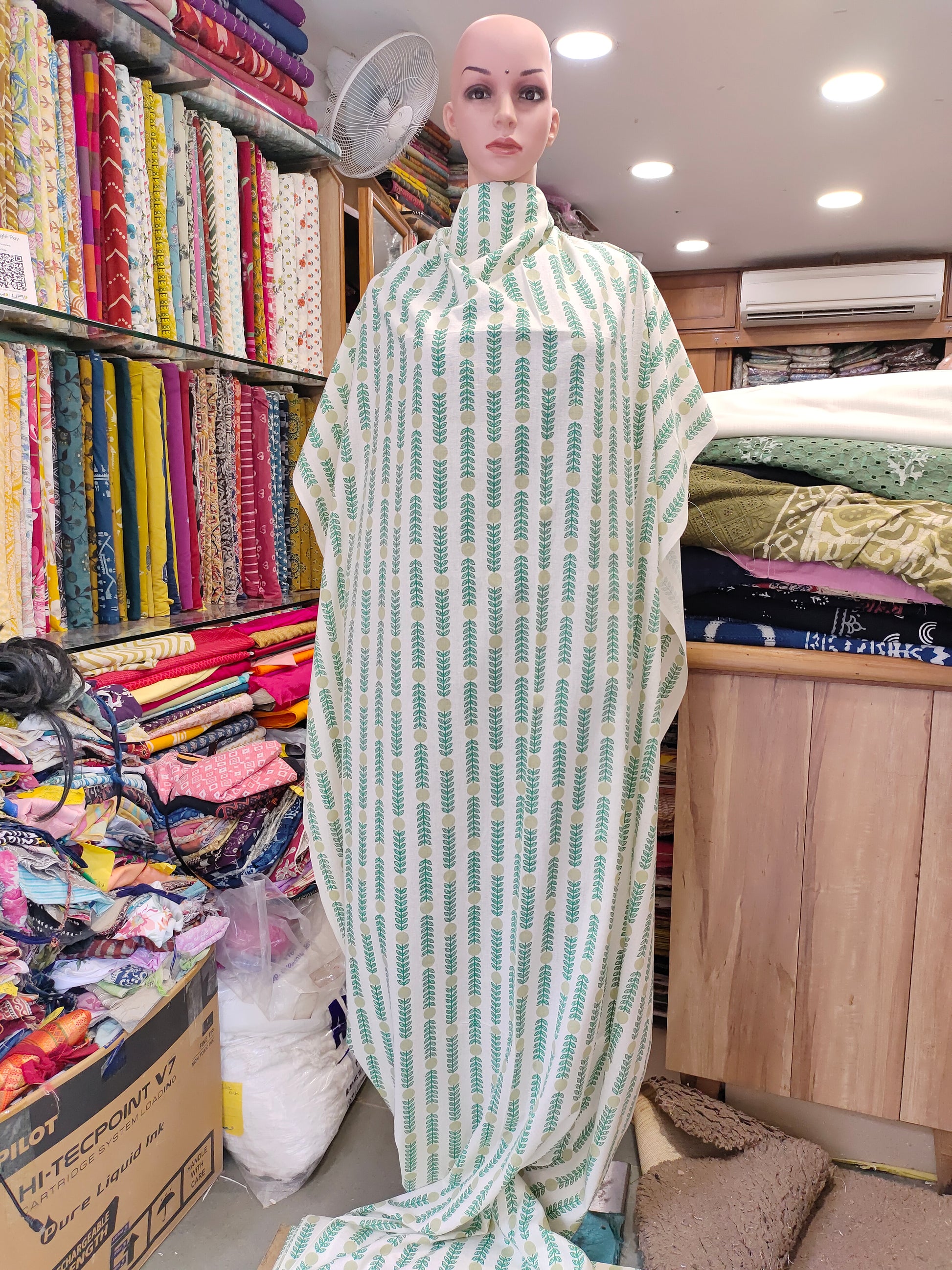 Cotton flex printed stripes in 2 colors green and sea green.