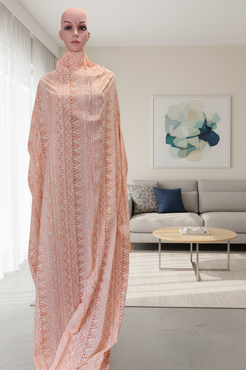 Cream fabric with broad peach stripes print.