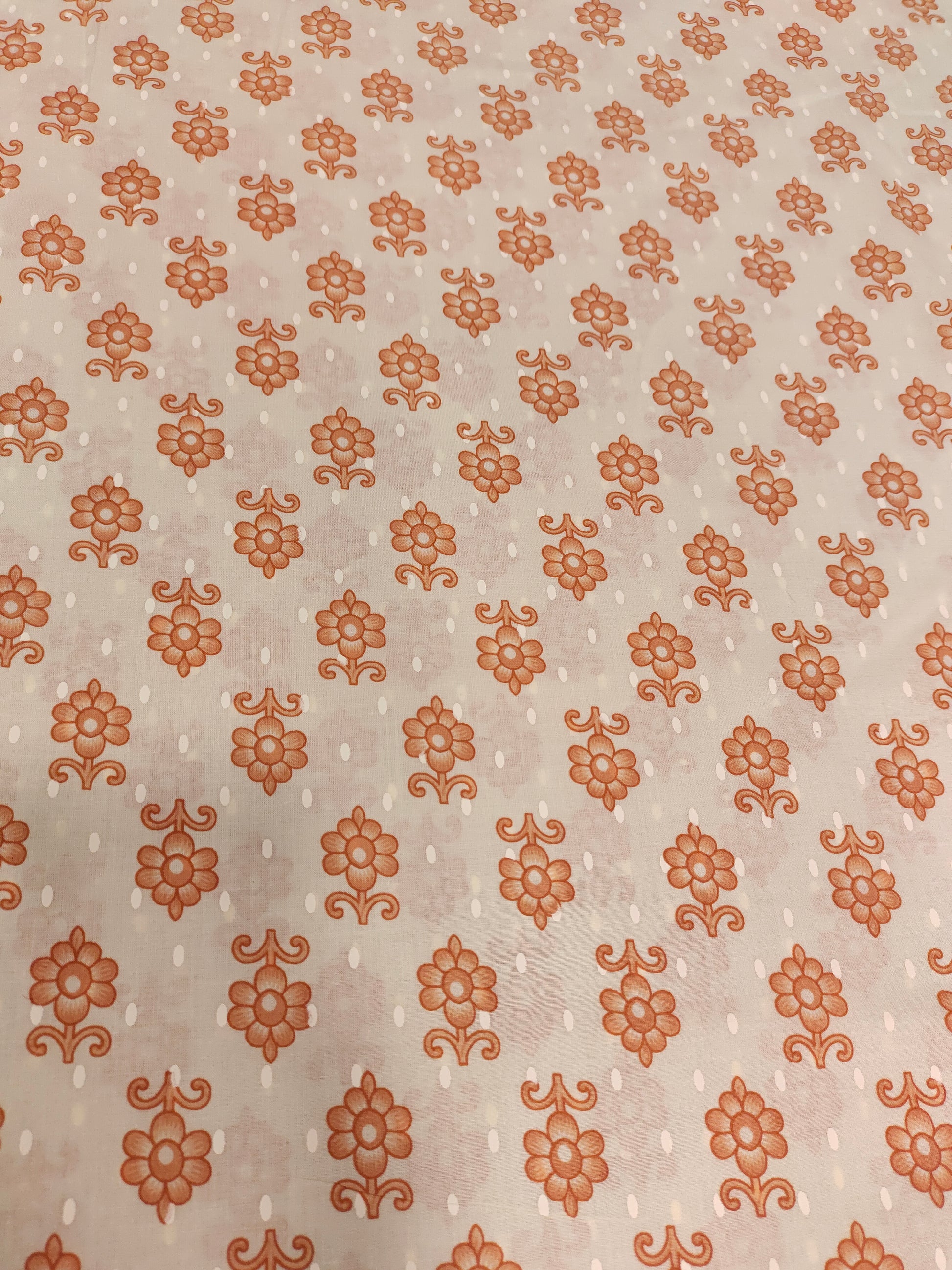 Cream Cotton fabric with small peach floral print