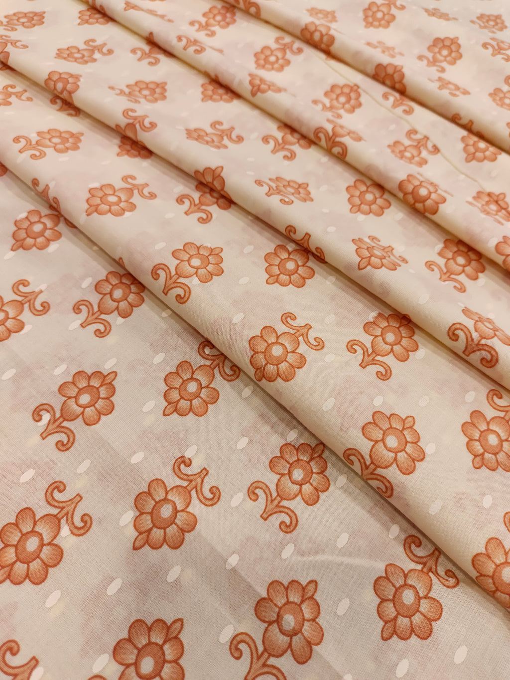 Cream Cotton fabric with small peach floral print