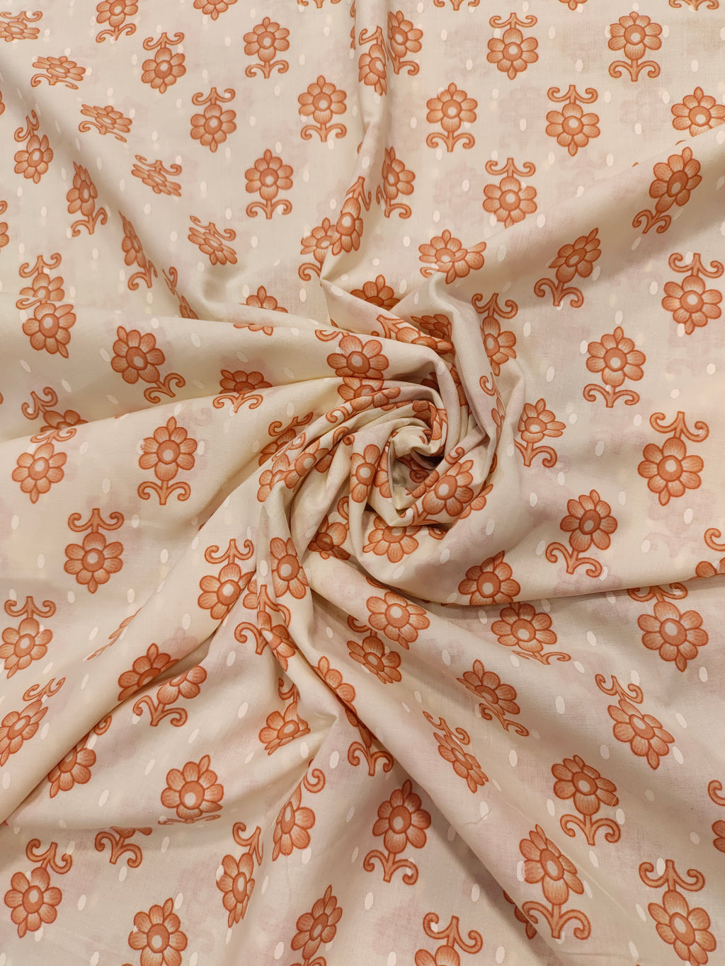 Cream Cotton fabric with small peach floral print