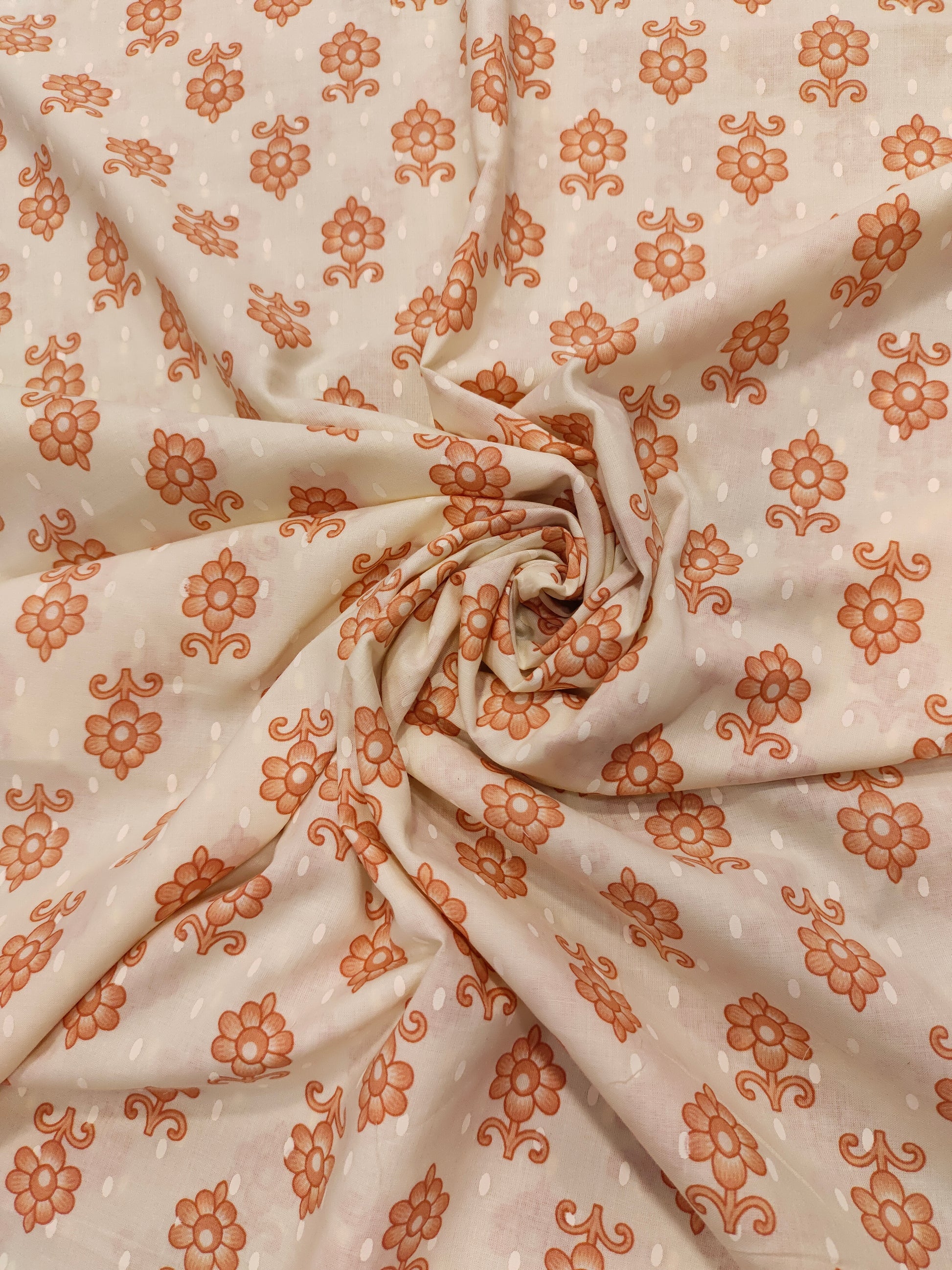 Cream Cotton fabric with small peach floral print