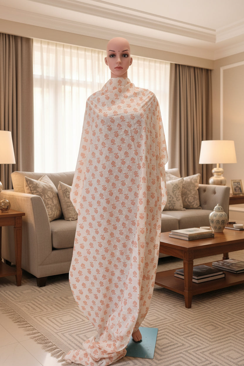 Cream Cotton fabric with small peach floral print
