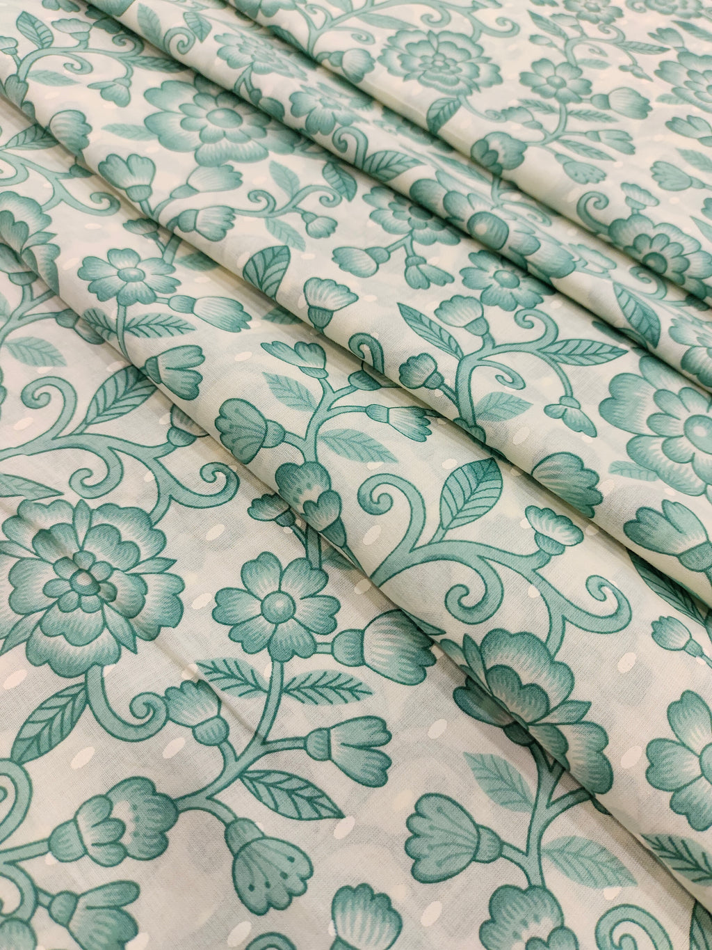 Jaipur cotton screen jaal print with pista green color.