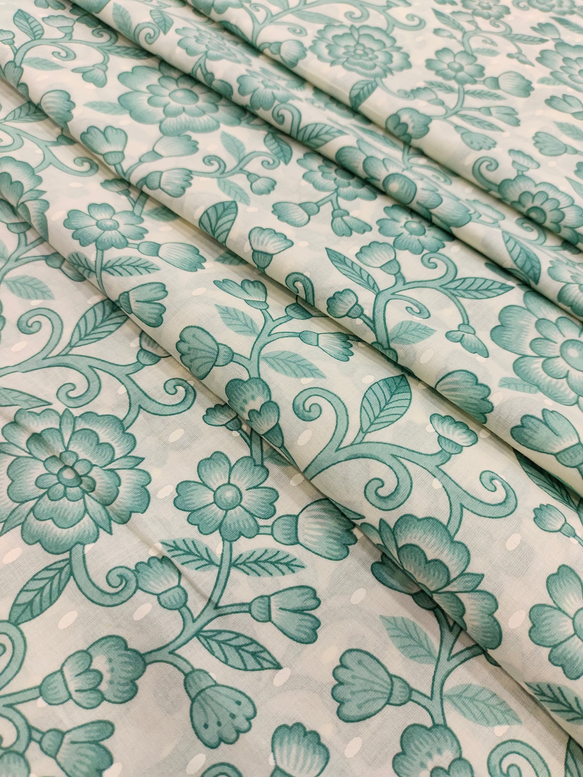 Jaipur cotton screen jaal print with pista green color.