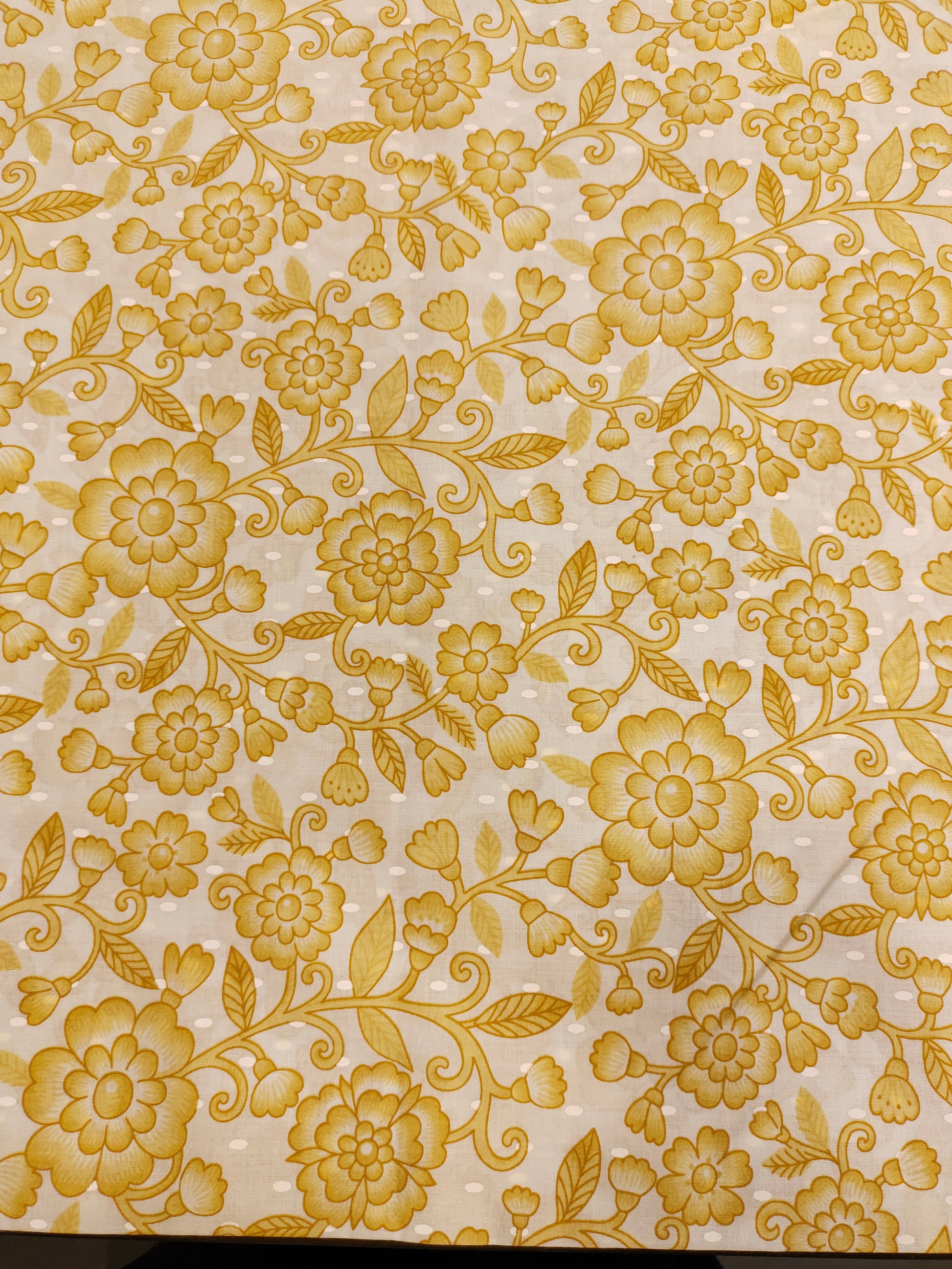 Off white cotton fabric print with yellow jaal.