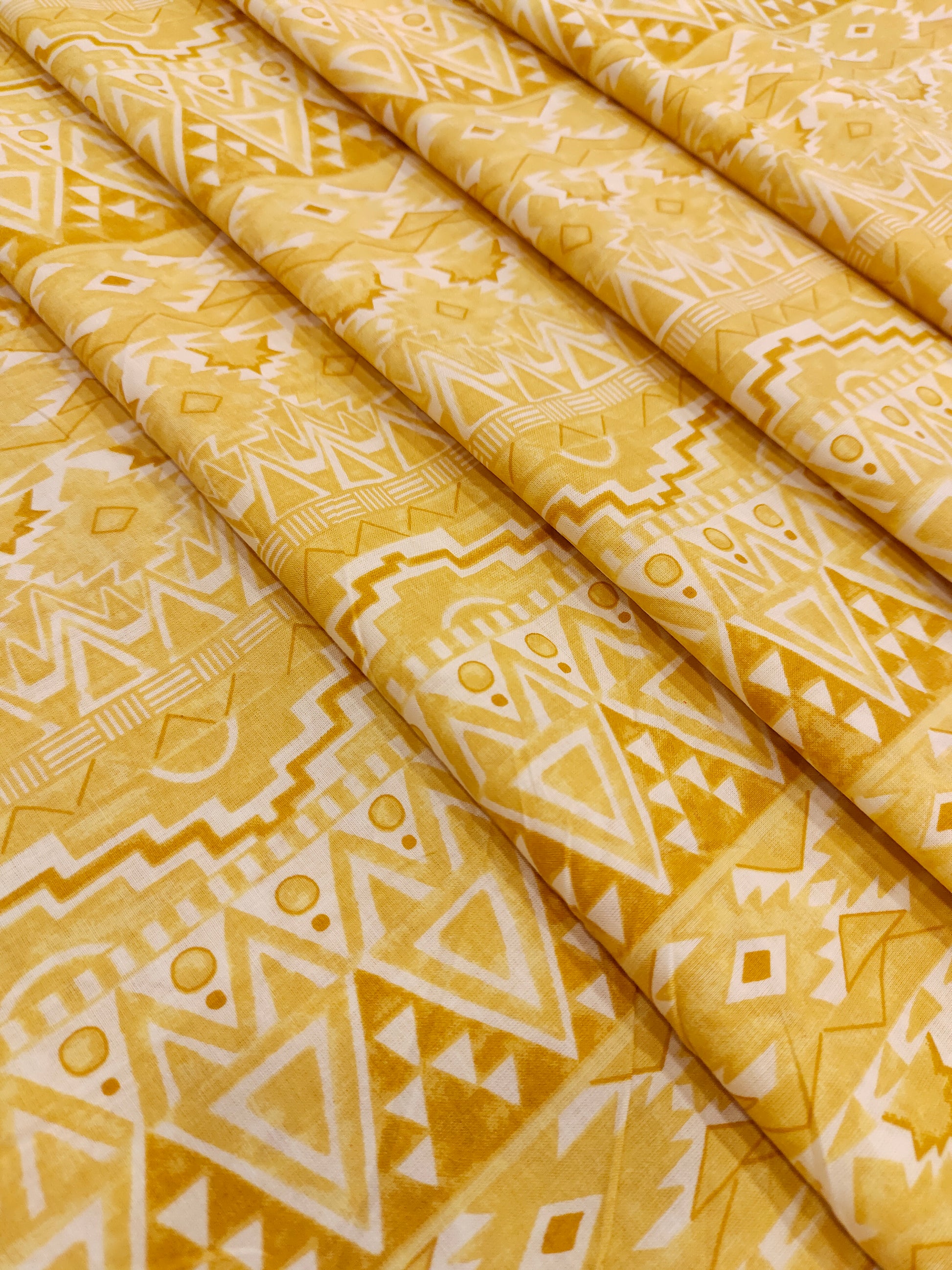 Yellow jaipur cotton screen print in stripes.