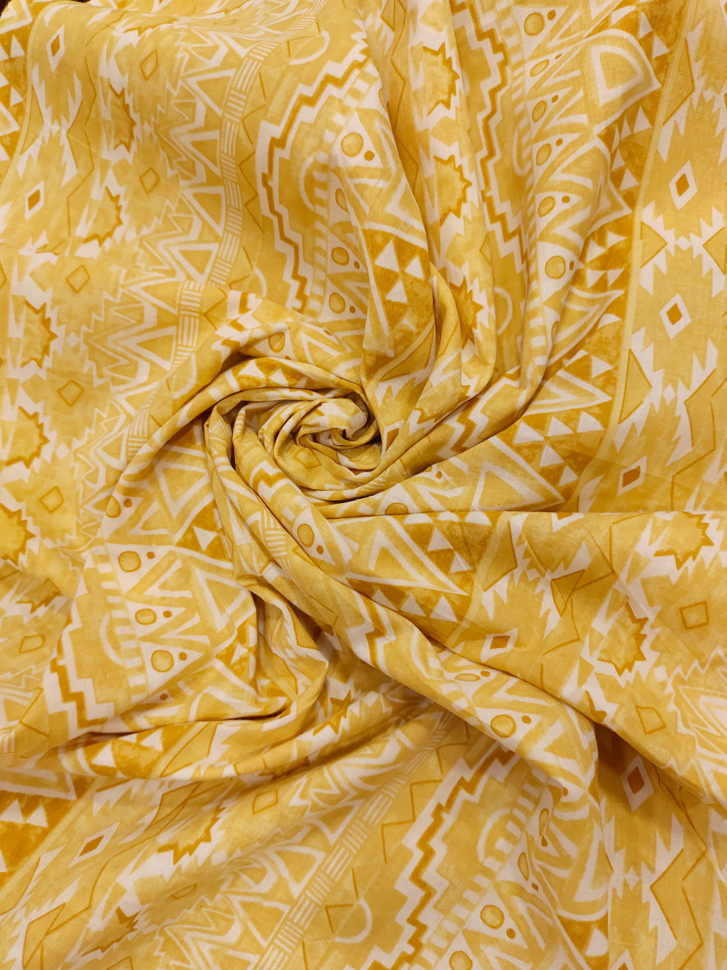 Yellow jaipur cotton screen print in stripes.