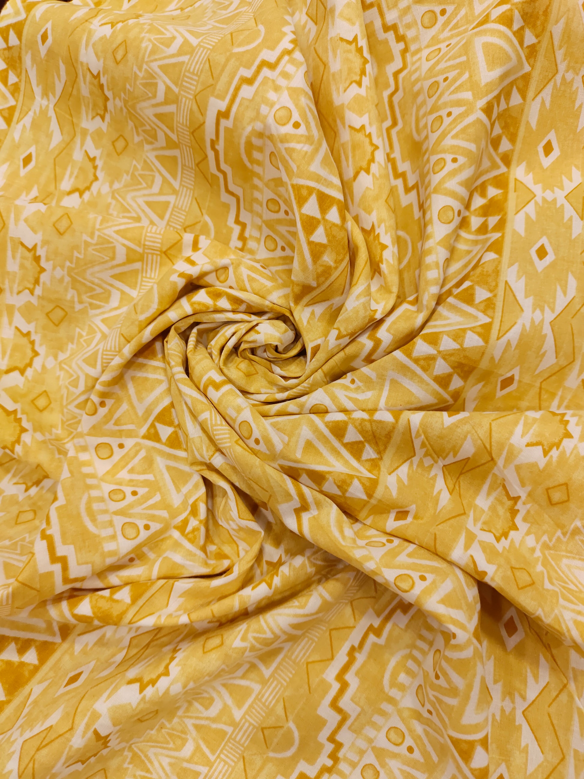 Yellow jaipur cotton screen print in stripes.