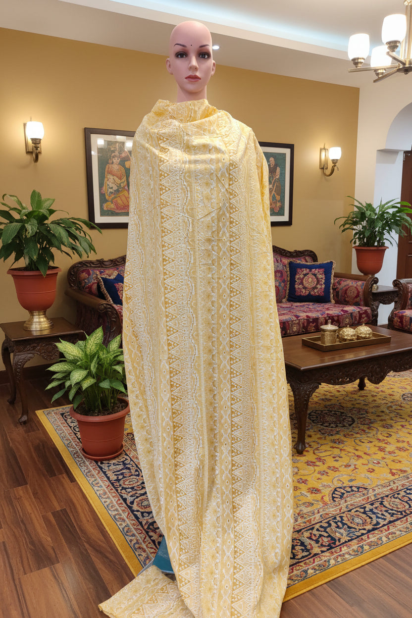 Yellow jaipur cotton screen print in stripes.