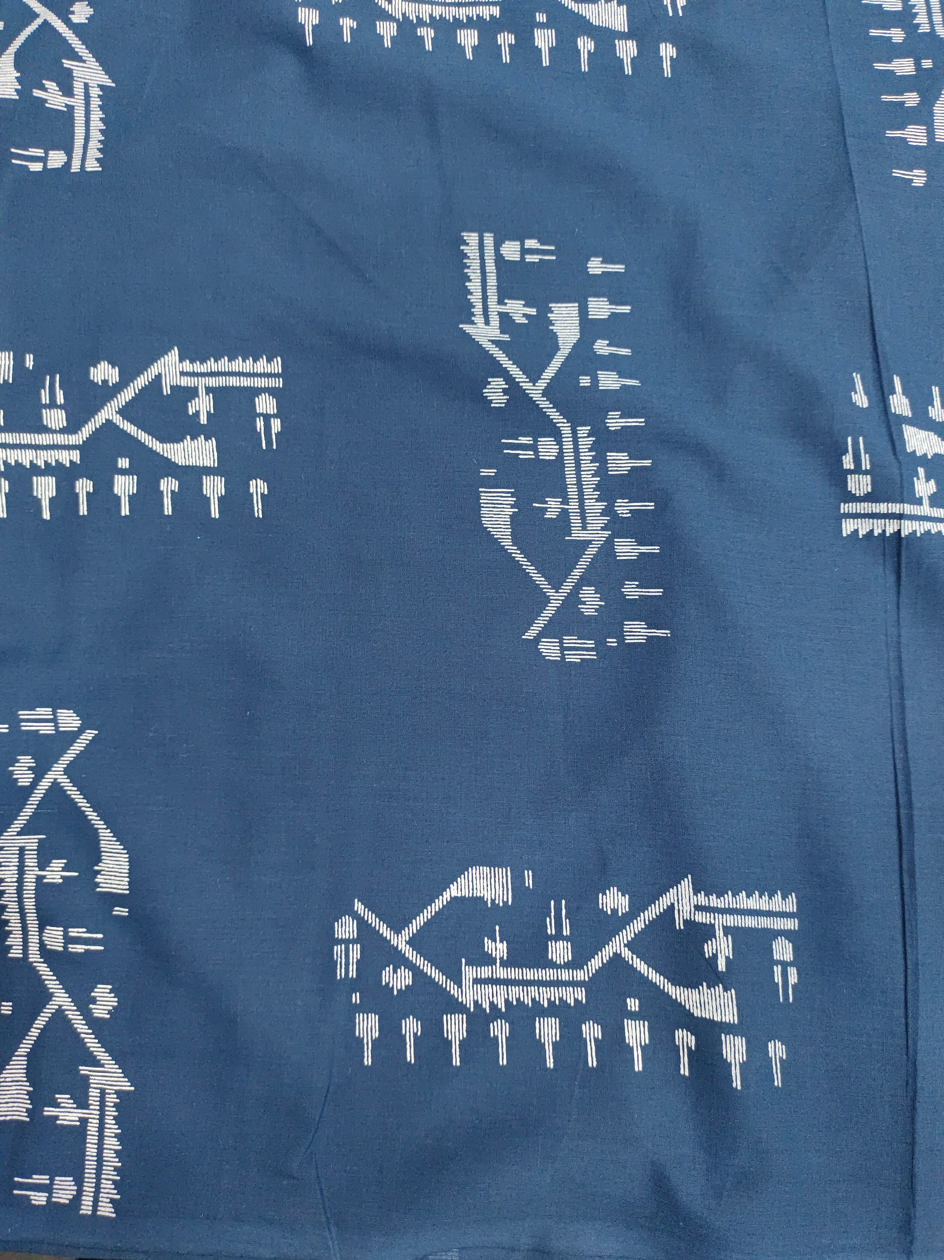 Navy blue cotton fabric with jamdani type print with white