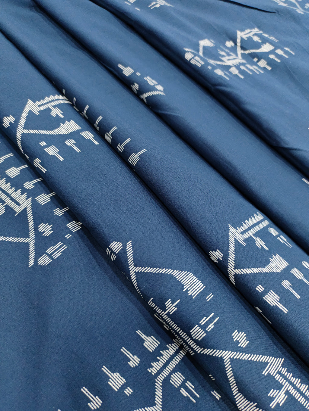 Navy blue cotton fabric with jamdani type print with white