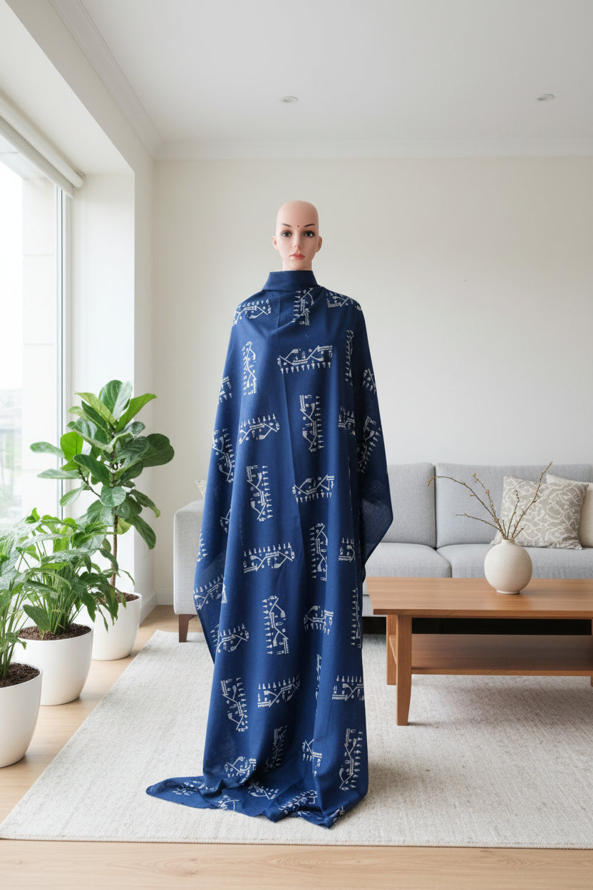 Ink blue cotton jamdani print fabric.