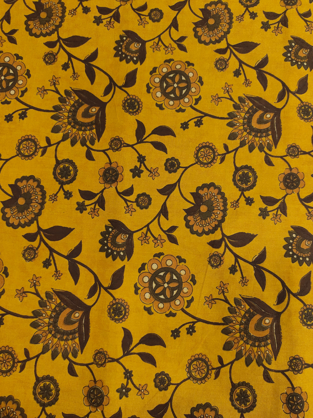 Mustard cotton bagh jaal print with coffee and rust colors.