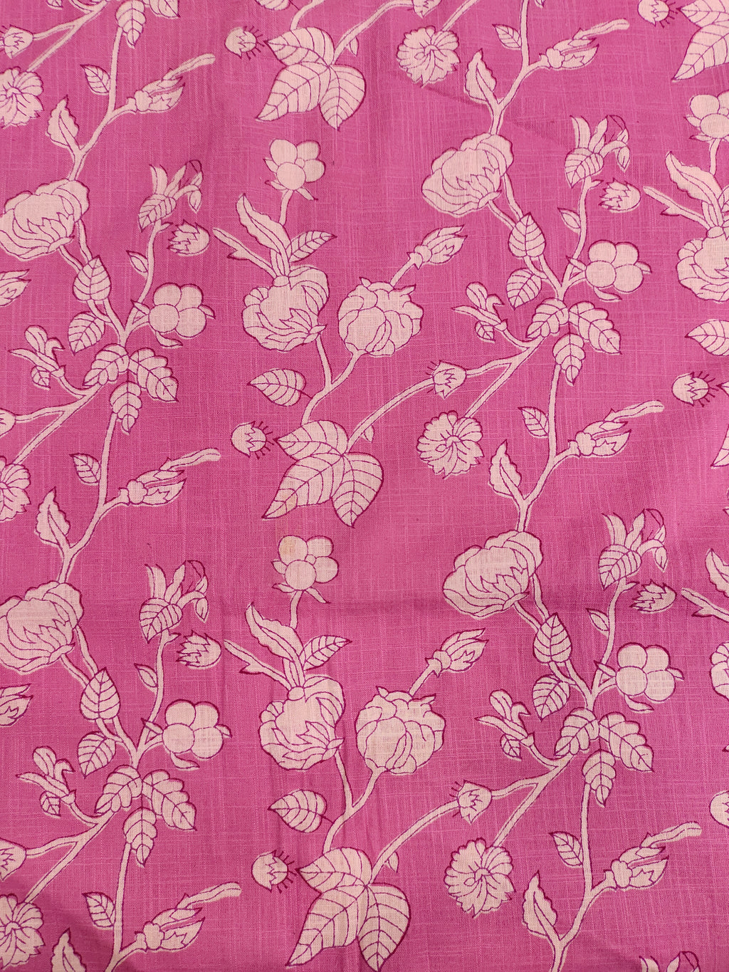 Printed pink fabric on cotton slub with offwhite.