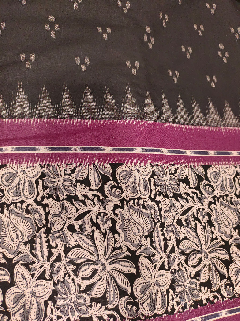Black cotton daman print in wine color.