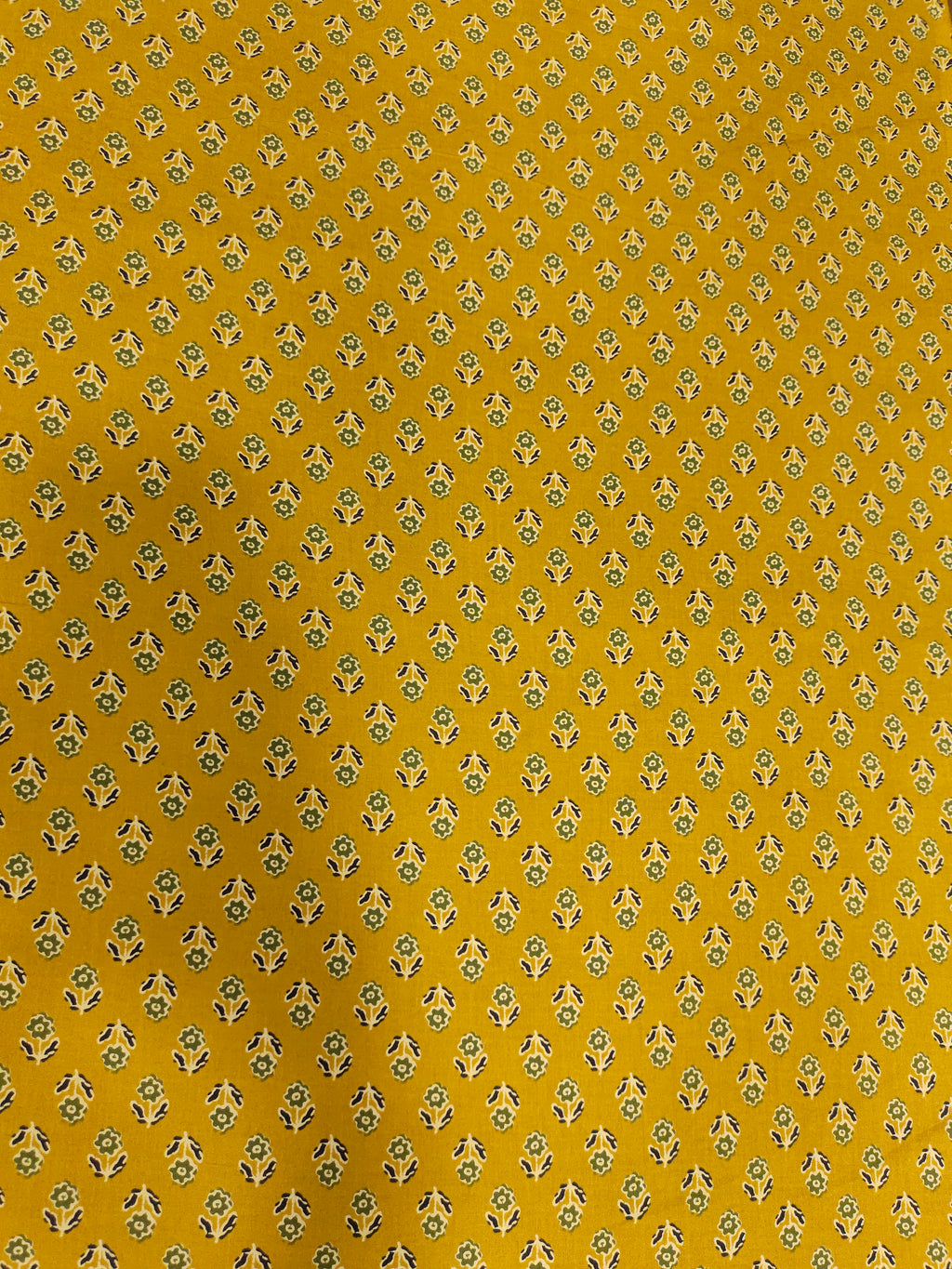 Mehendi color jaipur cotton screen print fabric small butti with green black and cream