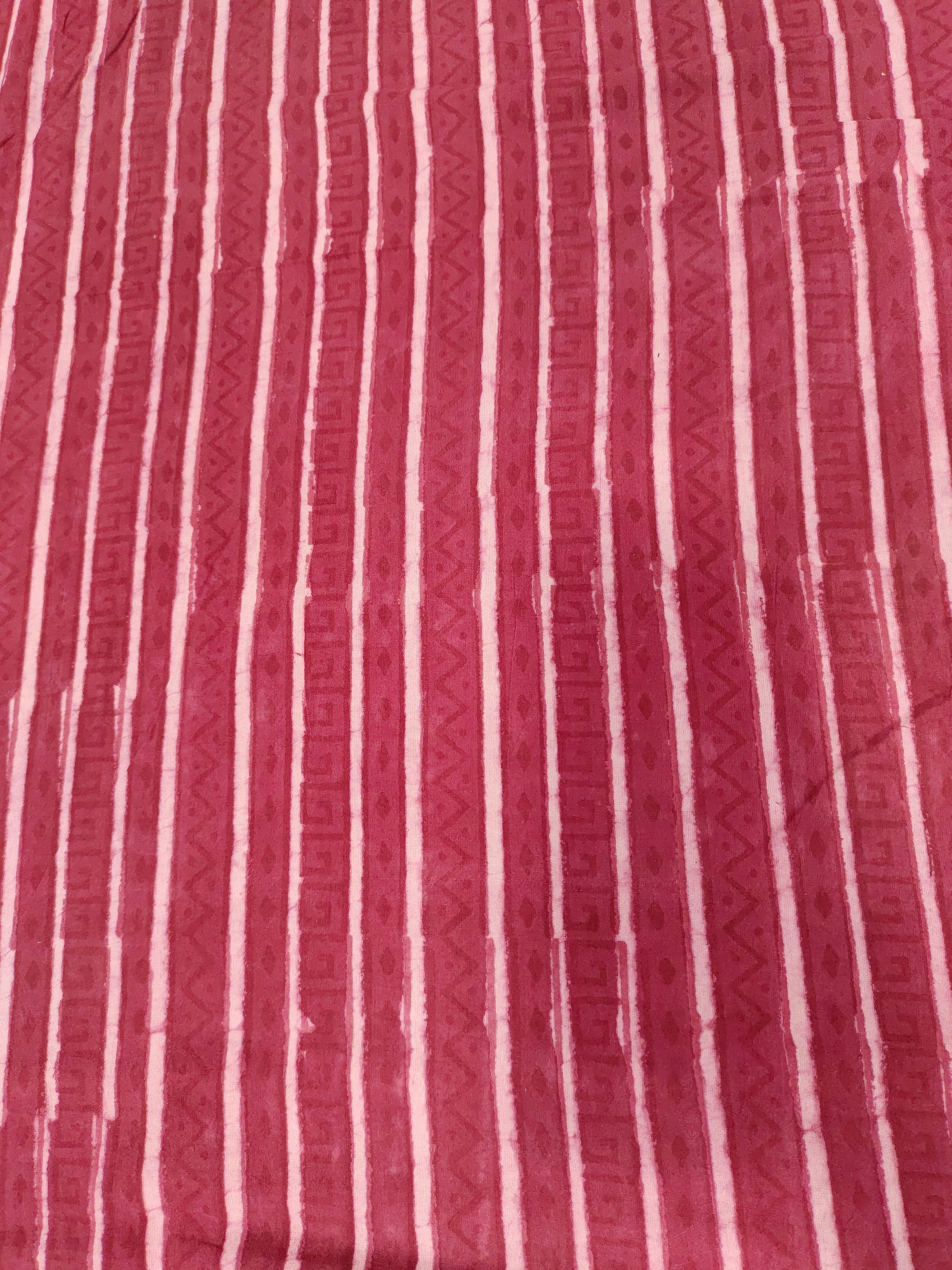Light wine color stripes hand block print fabric