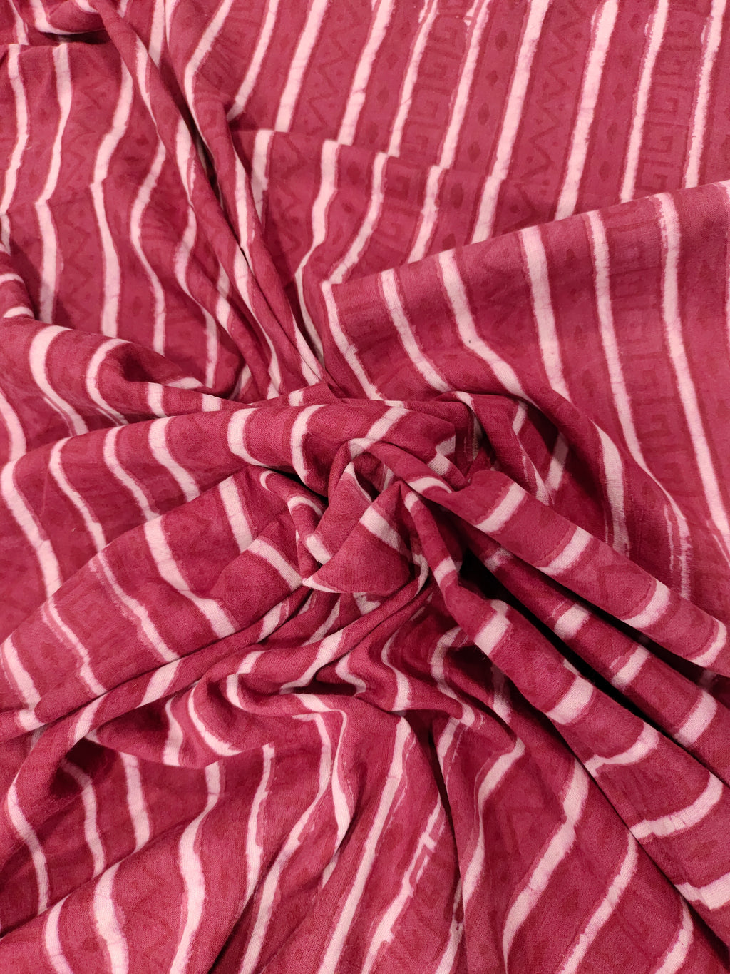 Light wine color stripes hand block print fabric