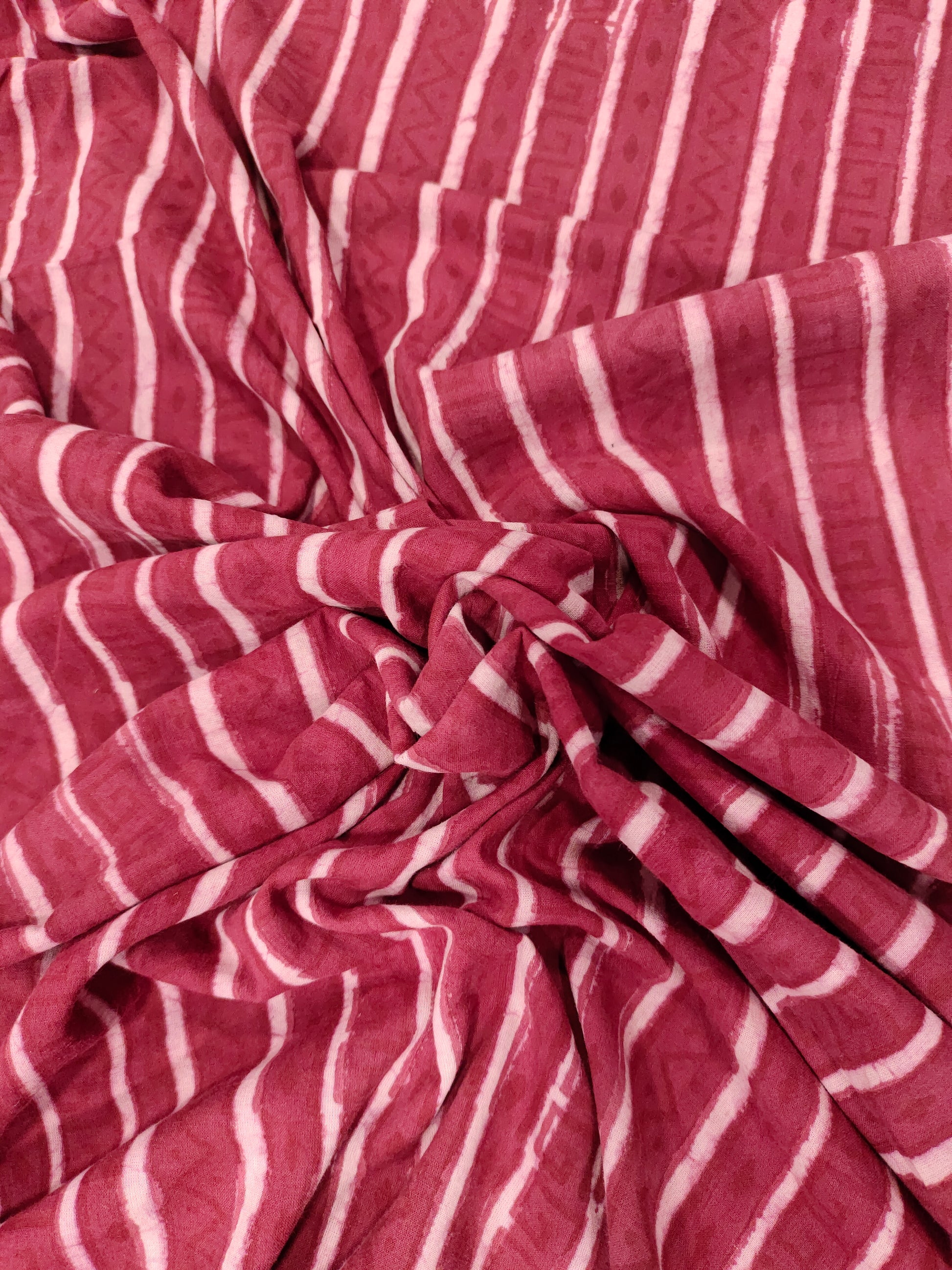 Light wine color stripes hand block print fabric