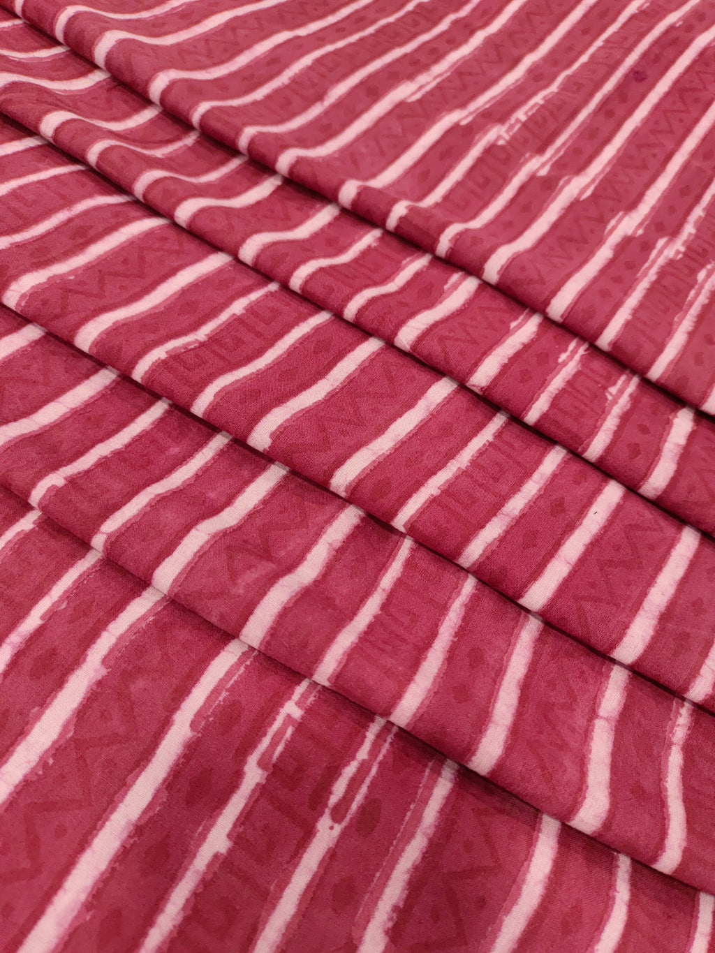 Light wine color stripes hand block print fabric