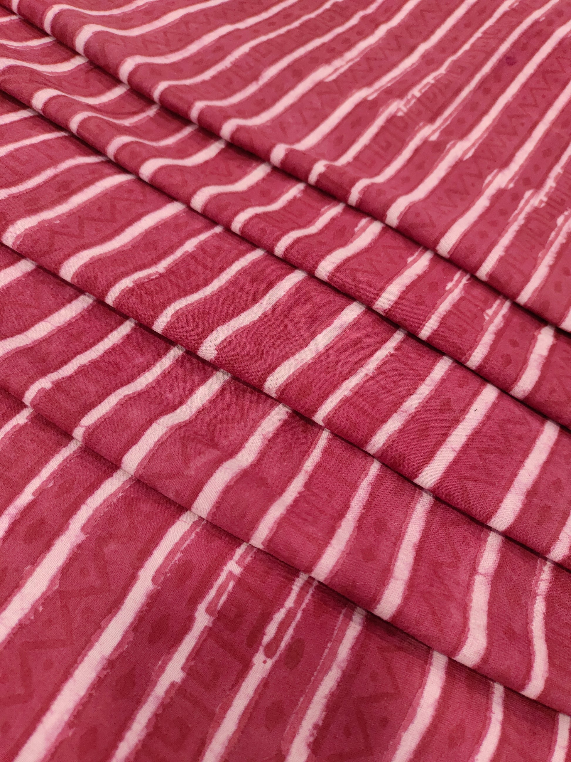 Light wine color stripes hand block print fabric