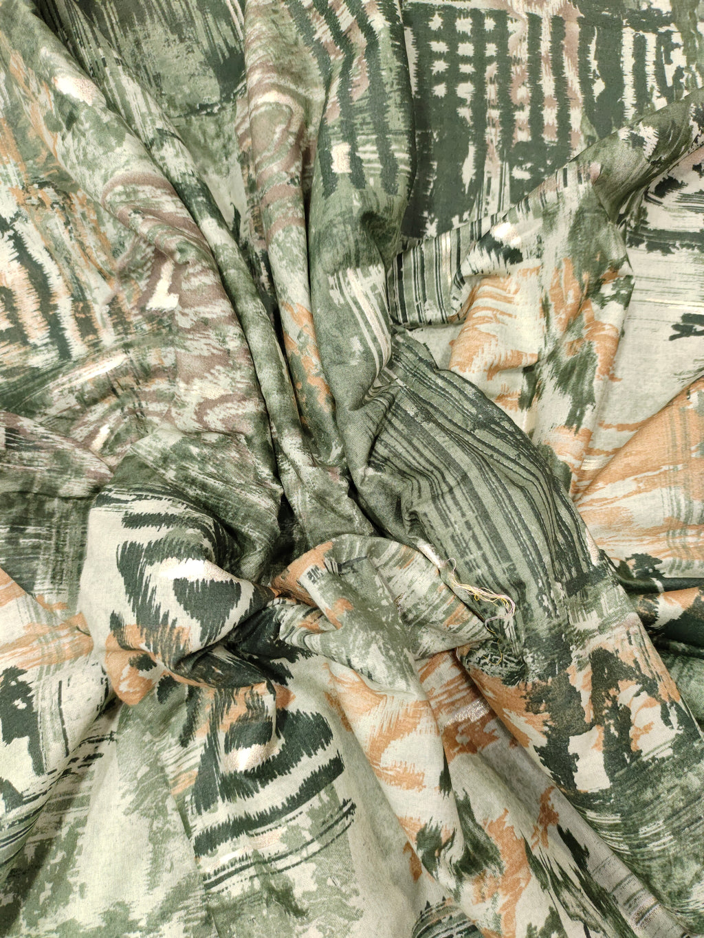 Green cotton digital print with gold foile.